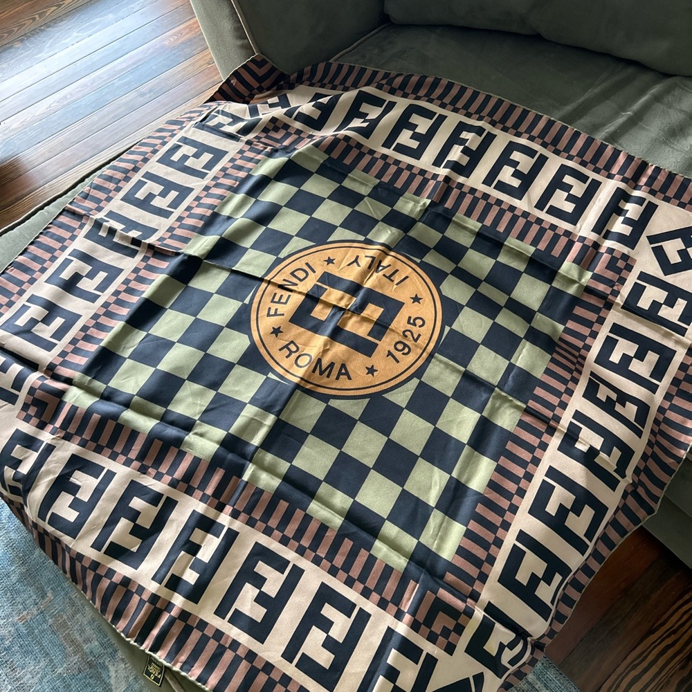 Fendi Black and Tan Checkered Scarf